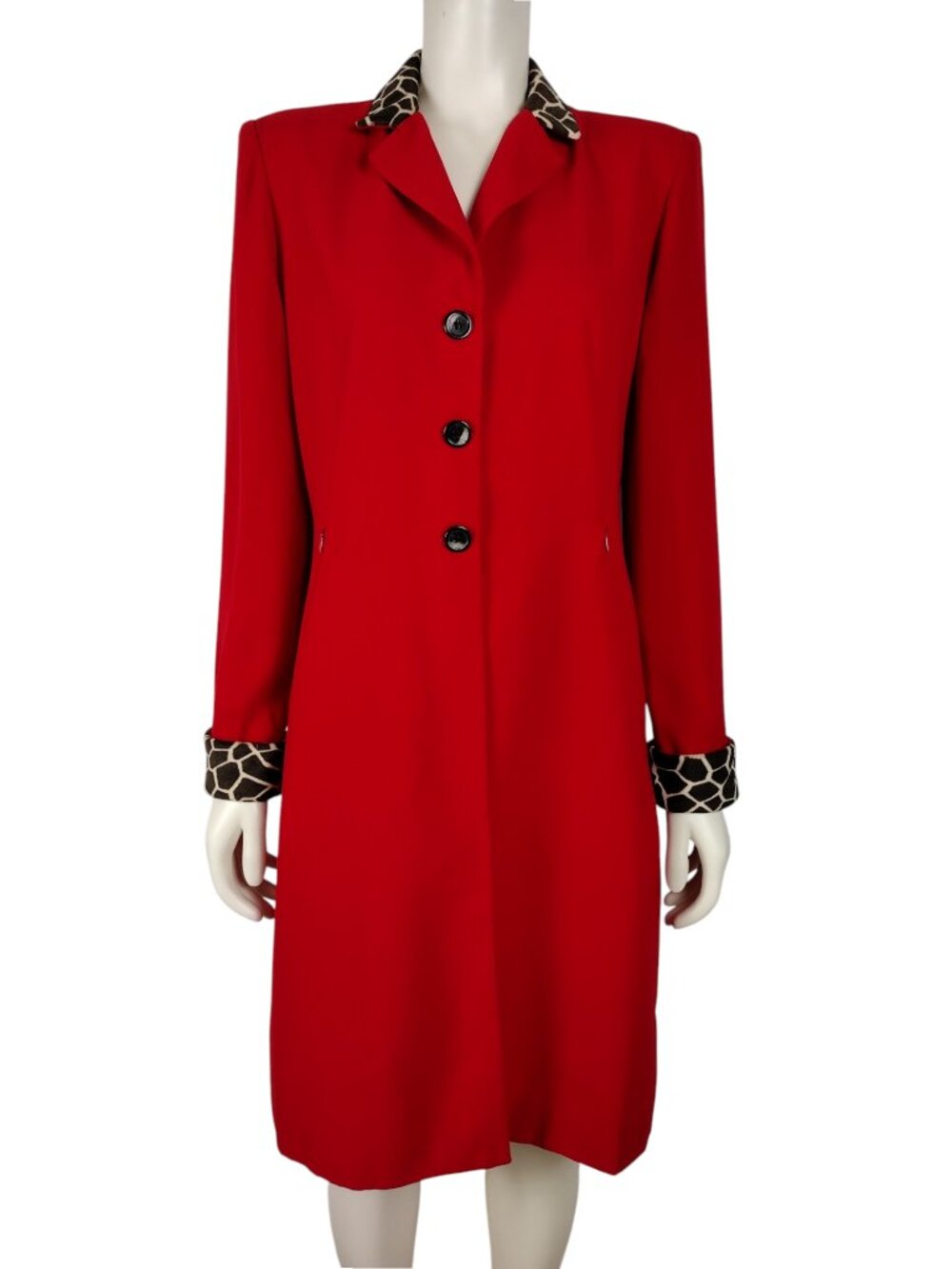 Vintage 1990s Danny & Nicole Red Leopard Print Button Down Long Coat Size 6